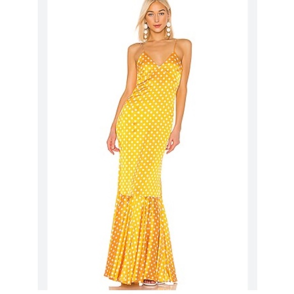 Caroline Constas Amelia Silk Maxi Gown in Saffron and White Polka Dot Size Large - Picture 7 of 12